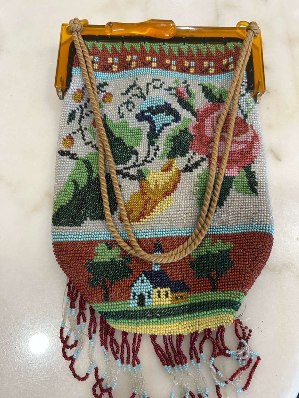 Source Unknown Multicolor Beaded Floral & Cottage Wristlet with Amber Frame - Picture 3 of 6